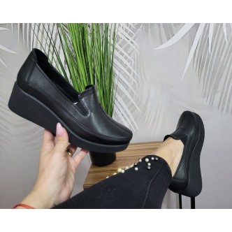 Pantofi piele naturala elastic Lara G-200 negru