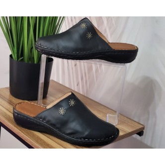Papuci din piele naturala G-7006 negru