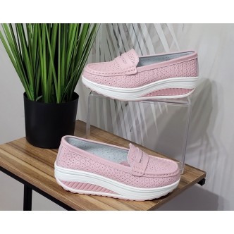 Pantofi din piele naturala Lara G-6743 roz