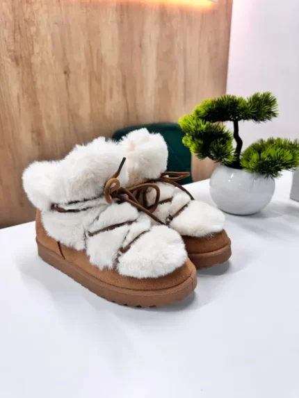 Ghete Tip UGG cu Blana Moale si Siret Decorativ