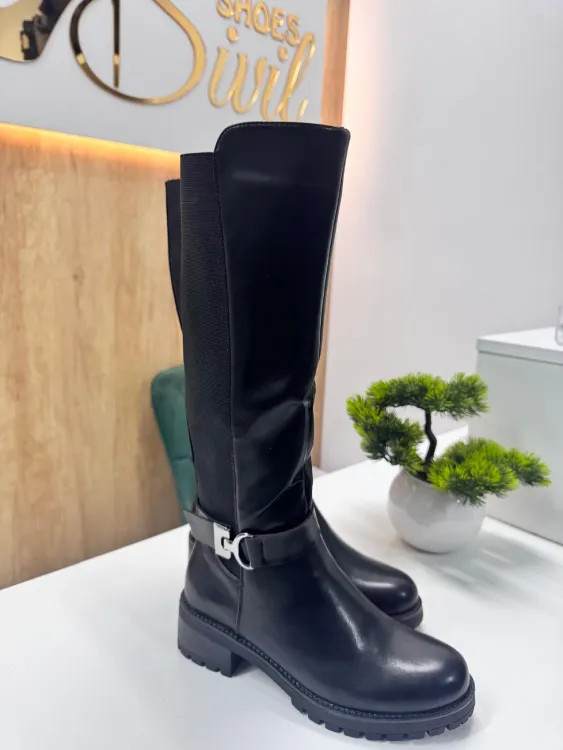 Cizme Lungi din Piele Ecologica cu Elastic H882