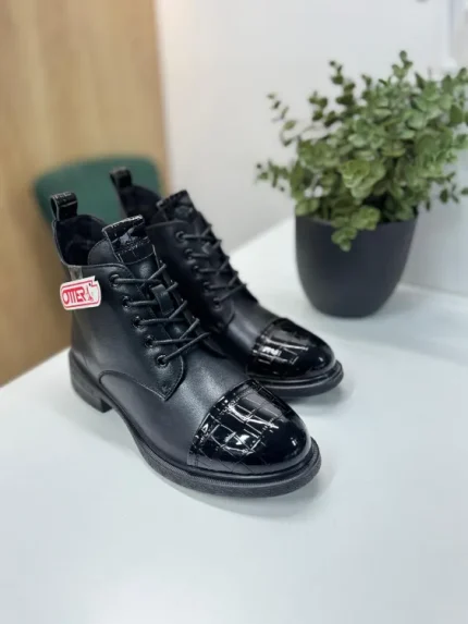 ⚡ Ghete Biker Piele Naturală Otter - Vârf Lucios 10C Ela