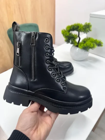 Ghete Negre Tip Combat cu Fermoar Oriental H098