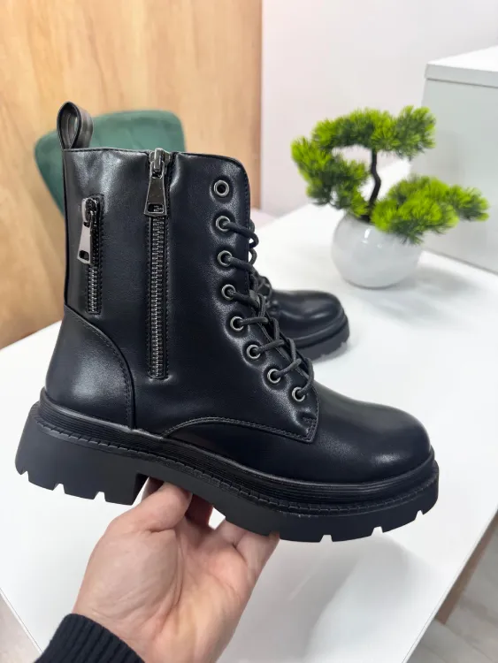 Ghete Negre Tip Combat cu Fermoar Oriental H098