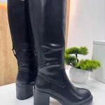 Cizme Lungi Negre Elegante cu Toc Gros G2571