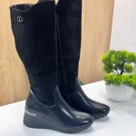 Cizme Lungi din Piele si Textil cu Platforma G2671