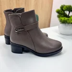 Botine Taupe cu toc mic si Bareta Decorativa O6