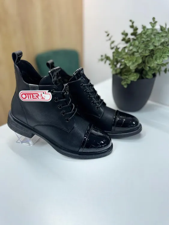 ⚡ Ghete Biker Piele Naturală Otter - Vârf Lucios 10C Ela