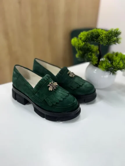 Mocasini Verzi cu Detaliu Albină Stil D9