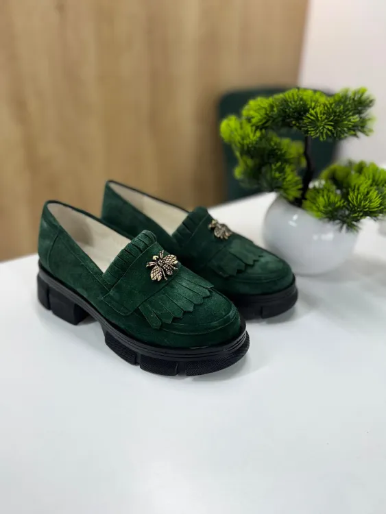 Mocasini Verzi cu Detaliu Albină Stil D9