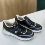 Pantofi Sport Dama Negri cu Auriu , Piele EcoF1