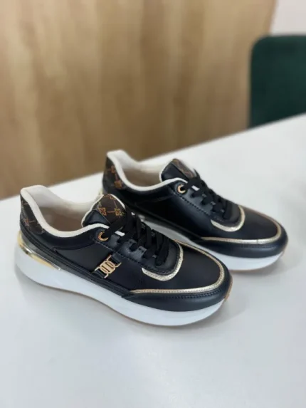 Pantofi Sport Dama Negri cu Auriu , Piele EcoF1