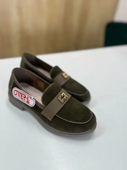 Mocasini Dama OTTER din piele intoarsa Olive H2