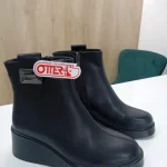 Ghete Dama Otter din Piele Naturală Neagră cu Talpă Cuneiformă (Platformă) F356