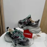 Adidași Damă Otter din Piele Naturală Gri-Negru, cu Accent Verde și Talpă Oversized H1-Z