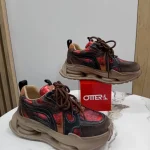 Adidași Dama Otter din Piele Naturală Maro și Roșu Metalizat cu Talpă Robustă 15-2