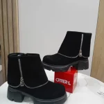 Botine Dama Otter din Piele Întoarsă Neagră cu Talpă Groasă – Stil Modern și Confort F453