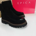 Ghete Dama Epica din Piele Intoarsa Neagra – Stil Modern si Talpa Striata A936
