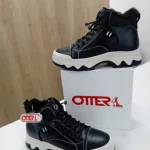 Ghete Sport Dama Otter din Piele Neagră – Călduroase cu Blăniță Interioară G764