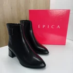 Ghete Dama Epica din Piele Naturala Neagra cu Toc Mediu si Detalii Elegante S21