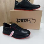 Pantofi Sport / Adidași Bărbați OTTER din Piele Naturală Neagră – Accent Roșu și Design Urban