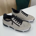 Pantofi Sport / Adidași Dama Bej – Cu Fermoar Lateral, Cusături Decorative și Talpă Flexibilă